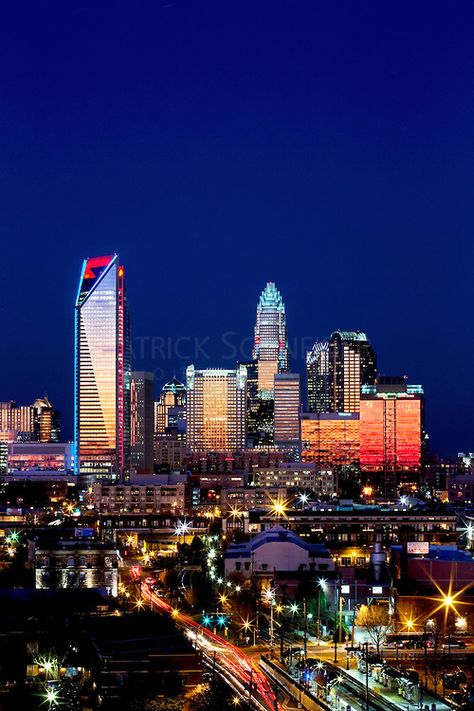 Skyline photography of the Charlotte NC downtown skyline. Photo, taken from the south side of Charlotte, is part on a regularly updated coll... Charlotte Nc Skyline, Charlotte Skyline, Nc Photography, Skyline Photography, Bank Of America, Charlotte Nc, North Carolina, Photography