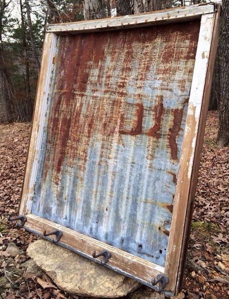 Diy Old Windows, Wood Frame Diy, Old Wood Crafts, Wood Frames Diy, Tin Projects, Tin Ideas, Old Window Projects, Barn Boards, Barn Tin