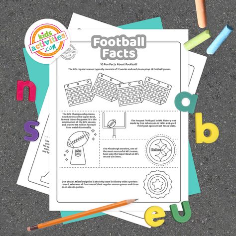 Fun Football Facts Coloring Pages | Kids Activities Blog George Washington Facts, Football Activity, Nfl Championships, American Football League, 10 Interesting Facts, Nfl History, Facts For Kids, Field Goal, Football Kids