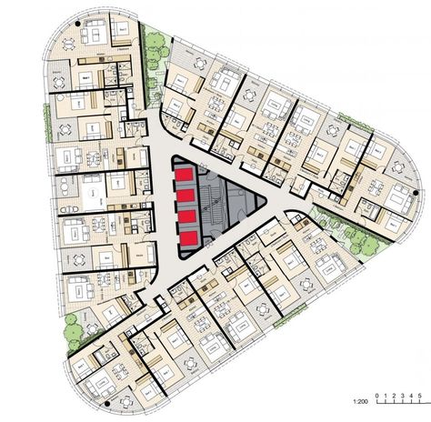 Completed | SYDNEY OLYMPIC PARK | Opal Tower | 34st/117m | Residential - SkyscraperCity Triangle House Design, Triangle Building, Parking Plan, Residential Building Plan, Hotel Design Architecture, Office Floor Plan, Hotel Floor Plan, Triangle House, Residential Tower