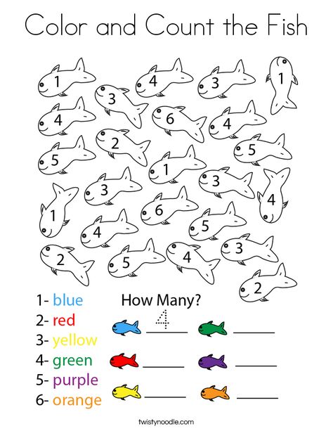 Color and Count the Fish Coloring Page - Twisty Noodle Fish Kindergarten Activities, Fish Activities For Kindergarten, Fish Worksheets Preschool, Preschool Fish Activities, One Fish Two Fish Activities Preschool, Rainbow Fish Activities For Preschoolers, Fish Preschool Activities, One Fish Two Fish Activities, The Rainbow Fish Activities