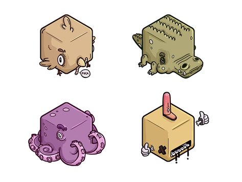 by Illustration Factory Isometric Doodles, Game Controller Art, Isometric Cube, Animals Graphic, Keyboard Design, Art Toys Design, Simple Character, Isometric Art, Mobile Art