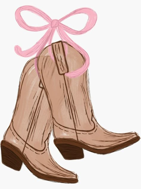 Cute Cowboy Hat Wallpaper, Cute Boots Drawing, Cowgirl Stickers Aesthetic, Cowgirl Boots Clipart, Cowboy Boots Clipart, Cowboy Boots Sticker, Coquette Cowgirl Aesthetic, Cowgirl Boots Drawing, Cowboy Boot Clipart