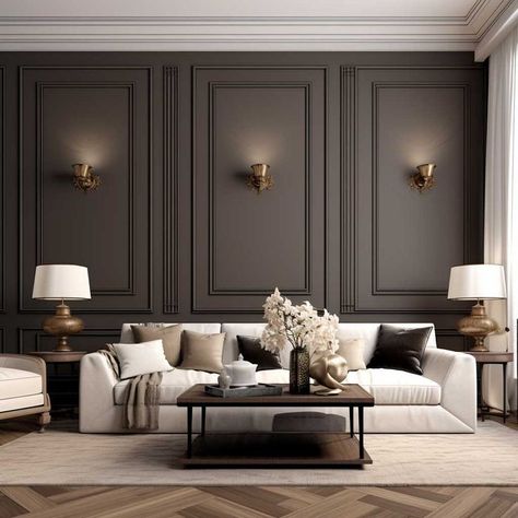 Unique Wainscoting, Modern Wainscoting Ideas, Ideas Decoracion Salon, Wainscoting Ideas, Living Room Panelling, House Wall Design, Neoclassical Interior, Latest Living Room Designs, Design Salon