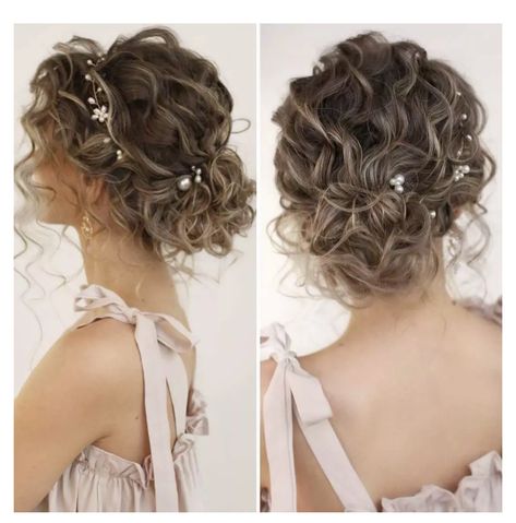 Curly Hair Updo Wedding, Naturally Curly Updo, Quince Hairstyles For Curly Hair, Quince Hairstyles For Short Hair, Naturally Curly Hair Updo, Crown Quince, Curly Bridal Hair, Curly Hair Up, Hairstyles With Crown