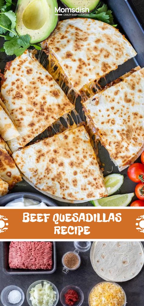 This tasty recipe for ground Beef quesadillas is packed with tender ground Beef and oozing with melty cheese. Great for dipping, sharing, and snacking! Hamburger Meat Quesadilla, Ground Beef Recipes Wraps, Hamburger Quesadilla Recipes, Ground Beef Quesadilla Recipes, Recipe For Ground Beef, Quesadilla Recipes Beef, Ground Beef Quesadillas, Beef Quesadillas, Carne Asada Recipes