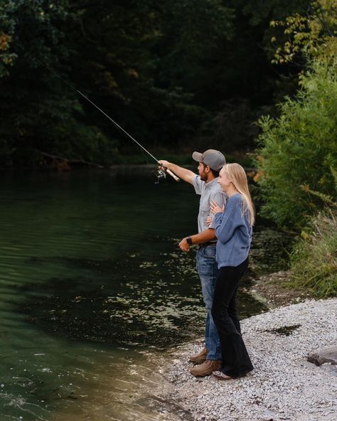 Fly Fishing Engagement Photos, Fishing Engagement Pictures, Fishing Engagement Photos, Couple Fishing, Fishing Engagement, Fishing Couples, Themed Engagement Photos, Dream Dates, Fishing Photos