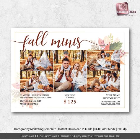 Photography Flyers Ideas, Photoshoot Flyer, Mini Photography, Photography Marketing Templates, Promo Flyer, Autumn Family Photography, Family Mini Sessions, Mini Session Template, Fall Mini Sessions