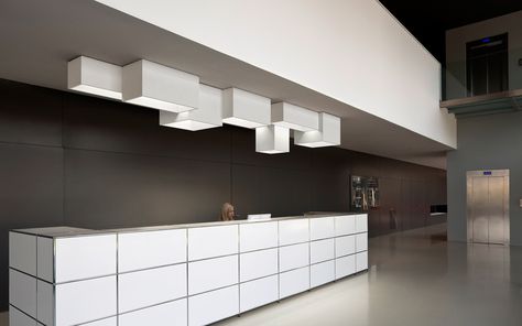 Ceiling Lights Link XXL I Vibia Backyard Living Room, Vibia Lighting, Minimalist Home Design, False Ceiling Living Room, Minimalism Design, Lobby Reception, Reception Counter, Reception Desks, Counter Design