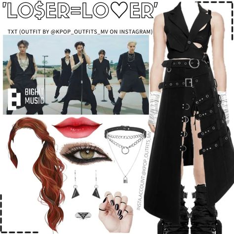 @kpop_outfits_mv on Instagram: “TXT -'LO$ER=LO♡ER'_Min Soo MV inspired outfits #nct #Minso #txt #loserlover #txtloserlover #loserlovertxt #wayv #nctdream #nct127 #…” Nava Rose, Y2k Outfits Aesthetic, Diy Bts, Stray Kids Outfits, Rose Diy, Kpop Concert Outfit, Curated Outfit, Korean Fashion Kpop, Looks Country