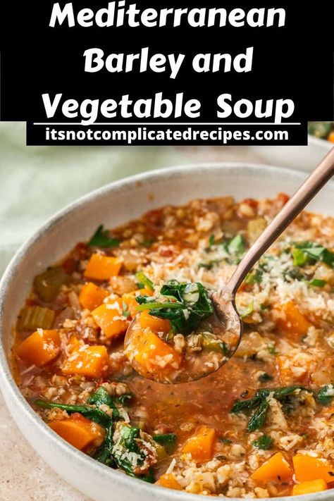 This Mediterranean Barley and Vegetable Soup is hearty, delicious, and perfect for those days when you need a satisfying meal and time is short. It is a recipe that you will frequently turn to because it contains simple ingredients which are readily available, or you may already have on hand. Made with pearled barley, a variety of vegetables and traditional Mediterranean herbs, it is nutritious and comforting, as well as being budget friendly. Italian Barley Soup, Veggie Barley Soup, Healing Soups, Mediterranean Soup, Pearled Barley, Warming Soups, Mediterranean Herbs, Magical Food, Vegetable Barley Soup