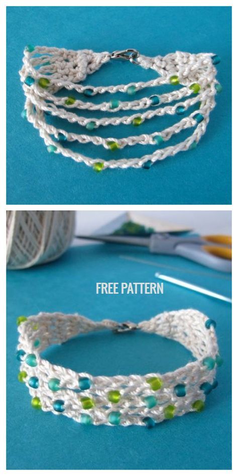 Bracelet Knitting, Crocheted Bracelets, Diy Crochet Bracelet, Crochet Bracelets, Crochet Bracelet Pattern, Bracelet With Beads, Crochet Jewlery, Bracelet Crochet, Crochet Beaded Bracelets