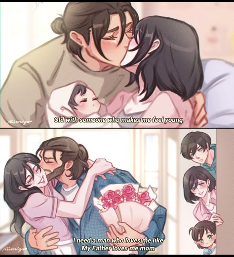 Eren And Mikasa Family, Eren X Mikasa Family, Eren X Mikasa Love, Eremika Family, Eren And Mikasa Fanart, Eremika Fanart, Bilik Lelaki, Mikasa And Eren, My Love Photo