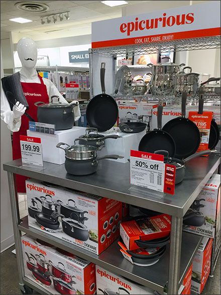 Visual Merchandise Display, Tj Maxx Decor, Cookware Display, Cookware Packaging, Calphalon Cookware, Merchandise Display, Home Appliance Store, Kitchen Pots, Appliances Design