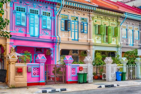 Singapore, Shophouses on Koon Seng Road Housing Architecture, Colorful Places, Colourful Buildings, Beautiful Buildings, Photo Mugs, Large Picture, House Painting, Gifts In A Mug, House Colors