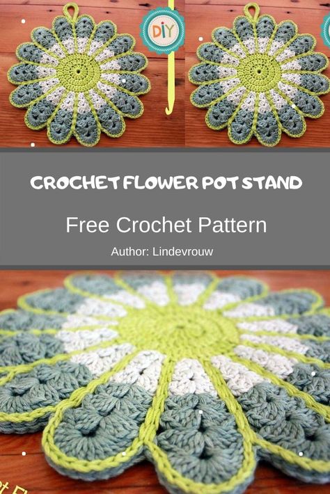 Flower Pot Holders Diy, Crochet Pot Separators, Crochet Flower Pot Holder, Crochet Coasters Free Pattern Round, Pot Protectors, Crochet Flower Pot, Crochet Flower Coaster, Crochet Cup Coaster, Crochet Pot Holders Free Pattern