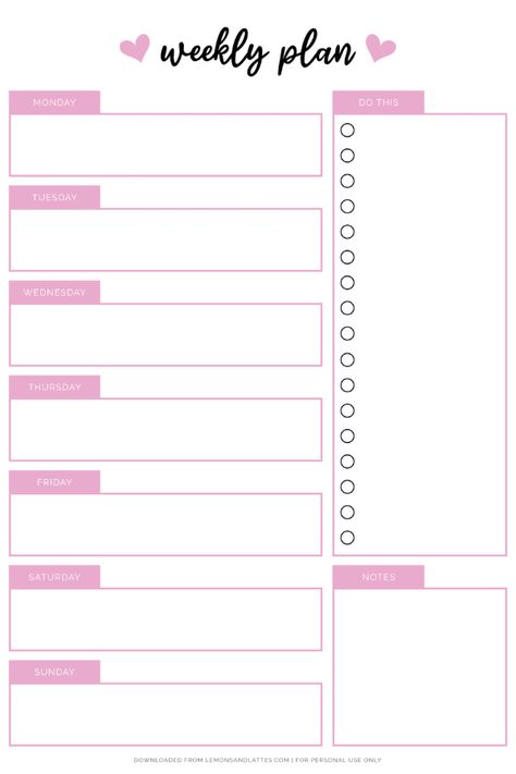 40 Free Girly and Cute Weekly Planner Printables to Get Organized | Weekly Printable Planner By  Robert Sumner Cute Weekly Planner, Free Weekly Planner Templates, Free Planner Pages, Cute Daily Planner, Weekly Planner Design, Free Planner Templates, Weekly Planner Free Printable, Weekly Planner Free, To Do Planner