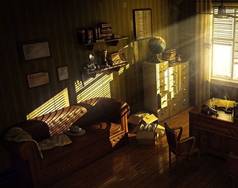 Detective Room Aesthetic, Detective Office Aesthetic, Detective Aesthetic Room, Old Office Aesthetic, Detective Room, Noir Office, Detective Office, Noir Detective, Detective Aesthetic