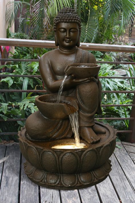 Buy Large Buddha Fountain with Warm White LED at Walmart.com Buddha Fountain, Rock Fountain, Bear Statue, Bird Bath Fountain, Fairy Statues, Tabletop Fountain, Gnome Statues, Waterfall Fountain, Outdoor Fountain