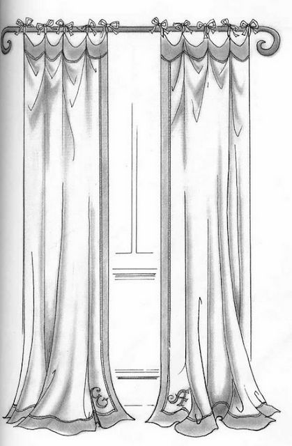 Dawi93 : Hand Drawing - Curtains New Classic Curtains, Drapery Drawing, Rendering Drawing, Art Deco Curtains, Drapery Treatments, Curtain Drawing, Interior Design Classes, Shading Drawing, One Point Perspective