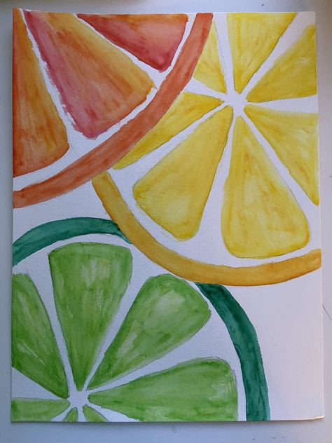 Fruit Art Projects For Kids, Canvas Painting Ideas Fruit, Fruit Art Projects, Cute Painting Ideas Aesthetic Easy, Wax Crayon Art, Markers Drawing Ideas, Canvas Drawings, Diy Watercolor Painting, Crayon Art