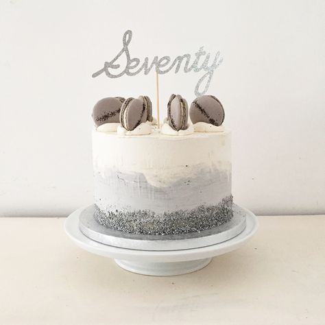 Grey and white ombré watercolour effect buttercream London Fog birthday cake with Earl Grey macarons by Blossom & Crumb Grey Macarons, Cake Design For Men, Birthday Cake For Husband, Watercolour Effect, Birthday Cakes For Men, Simple Birthday Cake, Crazy Cakes, Cakes For Men, Drip Cakes