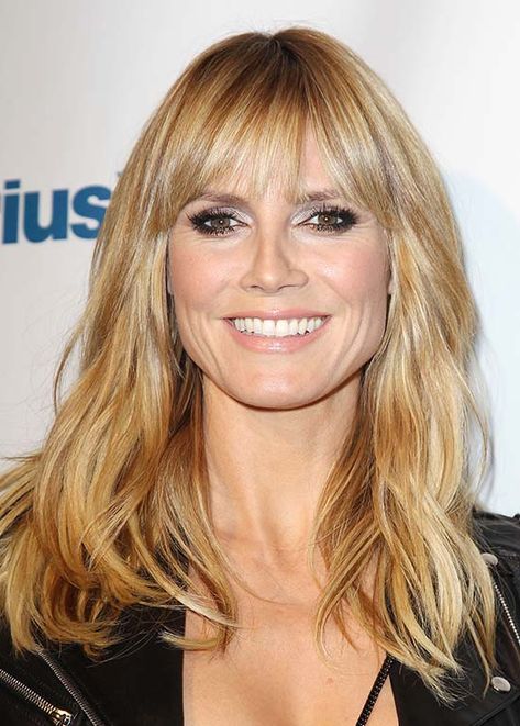 Heidi Klum Long Blonde Hair with Bangs Long Blonde Hair With Bangs, Ciara Hair, Grey Hair Wig, Undercut Designs, Cheap Human Hair Wigs, Kardashian Hair, Long Human Hair Wigs, Blonde Hair With Bangs, Colored Hair Extensions