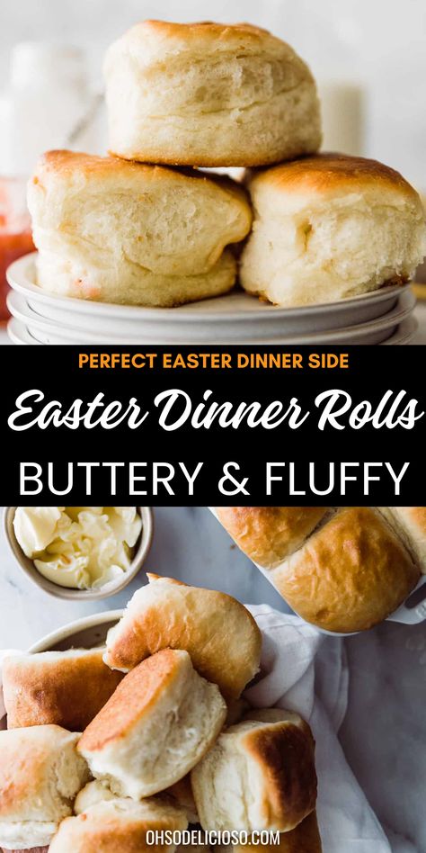 Make your Easter dinner extra special with these warm, buttery, and fluffy homemade dinner rolls! This classic dinner roll recipe creates soft, melt-in-your-mouth rolls that are the perfect side dish for your Easter dinner. Made with simple ingredients like all-purpose flour, yeast, and butter, these rolls are easy to prepare and will impress your guests. Try this must-have Easter recipe! #DinnerRolls #EasterSides Easter Dinner Rolls, Traditional Easter Dinner, Easter Dinner Sides, Dinner Roll Recipe, Easter Sides, Easter Brunch Ideas, Easter Dinner Ideas, Tasty Appetizers, Easter Recipe