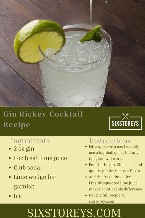 Gin Rickey Cocktail Recipe Gin Rickey Cocktail, Rickey Cocktail, Gin Rickey, Highball Glass, Club Soda, Lime Wedge, Refreshing Cocktails, Cocktail Recipe, Fresh Lime Juice