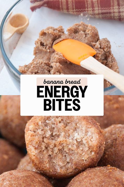 Here's how to make the most addictive cinnamon banana bread energy balls! They're high in protein, dairy-free and completely no-bake. Banana Bread Protein Balls, Small Banana Bread, Cinnamon Protein Balls, Banana Protein Balls, Church Potluck Recipes, Protein Powder Cookies, Energy Balls Recipe, Energy Bites Healthy, Cinnamon Banana Bread