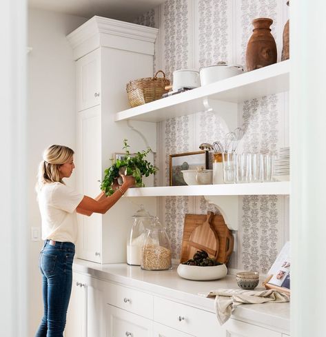 McGee & Co. on Instagram: “Here’s a hot tip: Elevate your pantry with wallpaper!” Pantry With Wallpaper, Pantry Wallpaper, Studio Mcgee Kitchen, Pantry Wall, Farmhouse Kitchen Island, With Wallpaper, Wallpaper Accent Wall, Pantry Design, Studio Mcgee