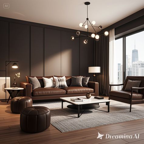 White Dark Brown Interior Design Living Room, Brown Living Room Inspiration, Dark Brown Recliner Living Room Decor, Walnut Floors Living Room Decor, Chocolate Brown Walls Living Room, Dark Brown Living Room Walls, Dark Brown Carpet Living Room, Dark Brown Walls Living Room, Brown Living Room Aesthetic