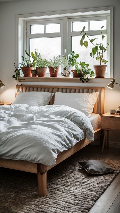 🛏️✨ Who else dreams of a serene sanctuary to unwind in? 🙋‍♀️ Creating the perfect bedroom retreat is an art, and I’m absolutely in love with how this wooden bed frame steals the show! From the moment I set it up, it became my favorite spot for cozy mornings and peaceful nights. The crisp white linens not only feel luxurious but also brighten up the space, making it feel airy and inviting. Did you know that a well-styled bedroom can significantly improve your sleep quality? 🌙 Here are some ... Wood Bed Aesthetic, Ikea Wooden Bed, Natural Wood Bedroom Ideas, Ikea Style, Organic Bedroom, White Linens, Bedroom Sanctuary, Matching Nightstands, Wooden Bed Frame