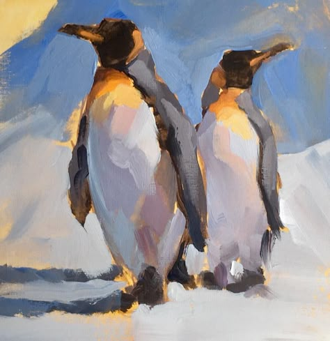 Penguin Painting Acrylic, Penguin Paintings, Penguins Painting, Artist Practice, Penguin Painting, Penguin Watercolor, Acrylic Drawing, Penguin Drawing, Wildlife Painting