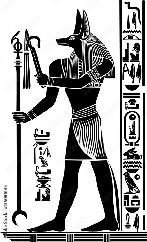 Anubis Illustration, Egyptian Design Pattern, Warrior Angels, Egyptian Warrior, Egyptian Anubis, Egyptian Tattoo Sleeve, Super Club, Anubis Tattoo, Egypt Tattoo