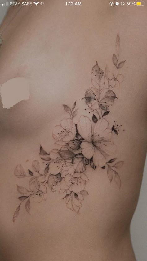 Temporary Tattoos Diy, Delicate Feminine Tattoos, Flower Hip Tattoos, Flower Tattoo On Ribs, Delicate Flower Tattoo, Tummy Tattoo, Phoenix Tattoo Feminine, Underboob Tattoo Designs, 42 Tattoo