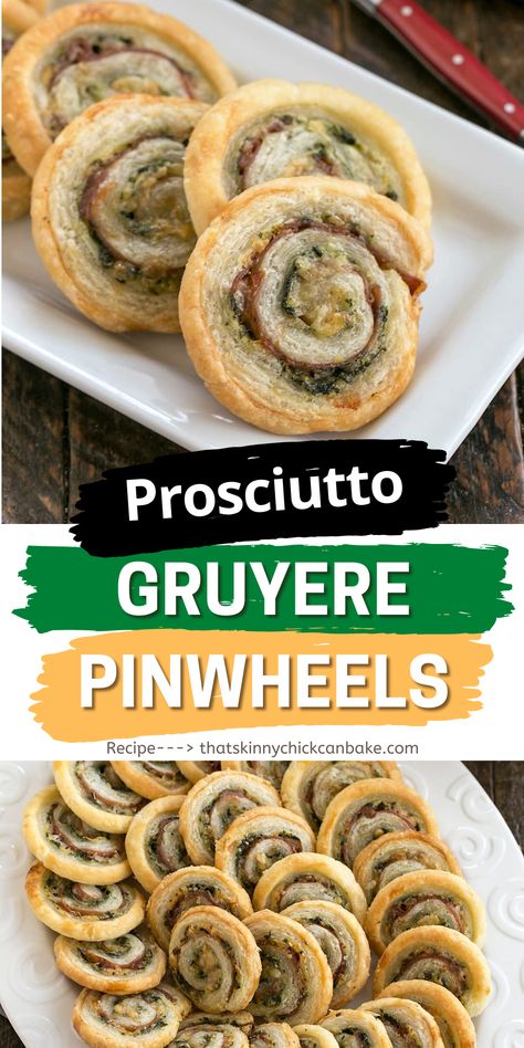 Prosciutto Gruyere Pinwheels - Easy, elegant appetizers with only a few ingredients! They're the perfect addition to any party menu! Easy Elegant Appetizers, Irish Appetizers, Prosciutto Recipes, Homemade Appetizer, Pinwheel Appetizers, Elegant Appetizers, Pinwheel Recipes, Easy Appetizers, Holiday Snacks