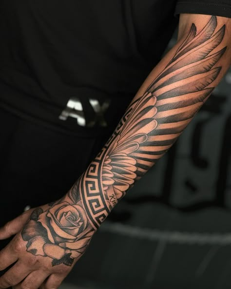 Versace Tattoo, Geometric Tattoo Hand, Meaningful Tattoos For Men, Arm Tattoos For Guys Forearm, Wing Tattoo Men, Tiger Tattoo Sleeve, Full Hand Tattoo, Simple Tattoos For Guys, Full Sleeve Tattoo Design