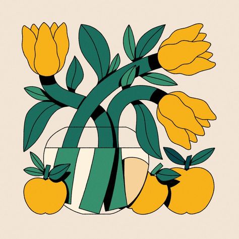 Yellow and vases 💛 . . . #illustration #flowerillustration #flowerdrawing #flower #drawing #vaseillustration #vasedrawing #vase #yellow Leaf Illustration Simple, Yellow Flowers Drawing, Flower Vase Illustration, Vases Illustration, Pot Illustration, Vase Illustration, Leaf Illustration, Hand Drawing Reference, Relief Printing