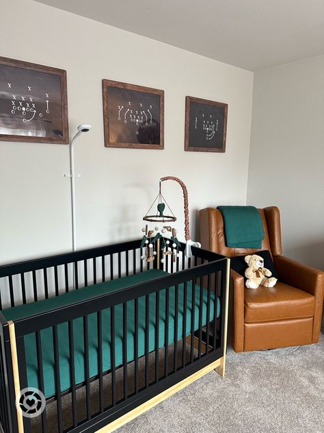 Sporty Nursery Ideas, Nursery Football Theme, Football Nursery Baby Boy, Football Nursery Theme, Vintage Football Nursery, Football Themed Nursery, Football Theme Nursery, Baby Boy Sports Nursery, Boy Sports Nursery