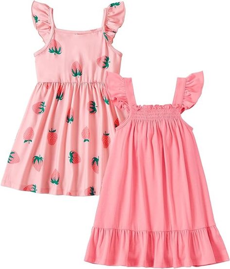 Amazon.com: PATPAT 2 Pack Toddler Girls Ruffle Sleeve A-line Dresses Baby Girl Summer Casual Multi-Pack Sundress, Pink Strawberry, 8-9 Years: Clothing, Shoes & Jewelry Toddler Dresses, Pink Strawberry, Girl Toddler, Toddler Girl Dresses, Girls Clothes, Toddler Dress, Toddler Girls