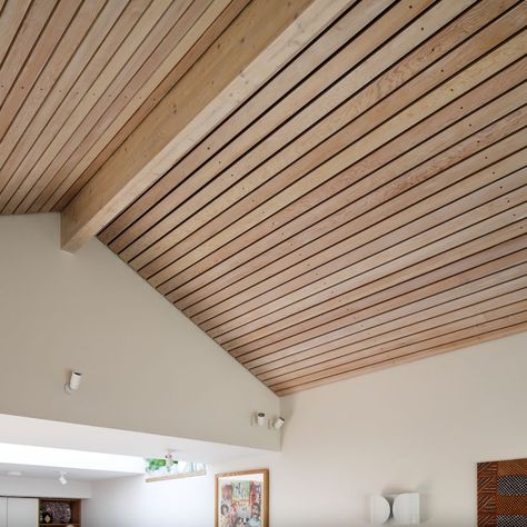 Douglas Fir Ceiling, Western Red Cedar Cladding, Panelled Walls, Loft Ceiling, Douglas Wood, Ceiling Cladding, Interior Materials, Wooden Panelling, Interior Cladding