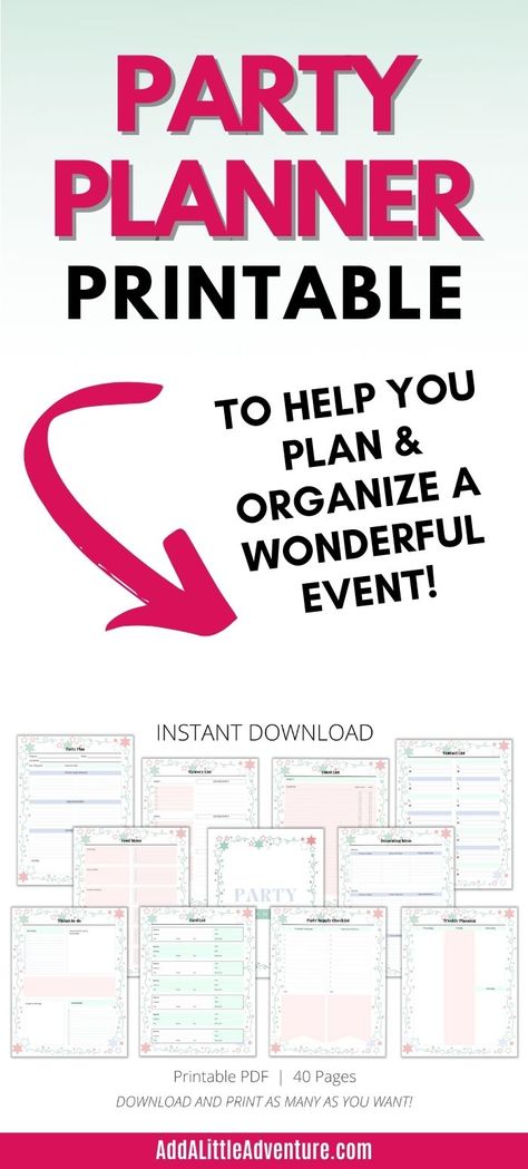 Party Planner Printable  - 40 Page PDF to Help You Plan & Organize a Wonderful Event