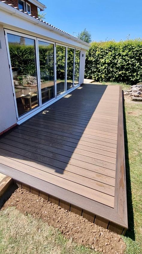 Wrap Around Composite Deck, Ground Level Composite Deck, Extend Deck Ideas, Trex Deck Layout Ideas, Trex Deck Patterns, Deck Board Layout, Trex Deck Toasted Sand, Picture Frame Decking Border, Floating Trex Deck Ideas