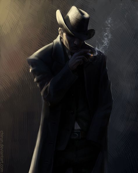 Commission: Detective by chirun Detective Oc, Ghost Detective, Spirit Walker, Conjure Magic, Call Of The Void, Nick Valentine, Character Collage, City Of Mist, Noir Detective