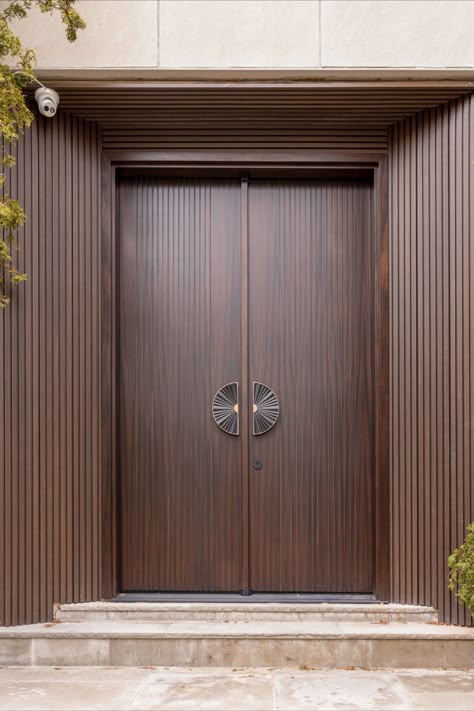 Modern wood front door designed and masterfully crafted by Arista Doors. #aristadoors #solidwooddoor #doormanufacturer #architecture #wooddoors #exteriordoors #carpentry #exteriordesign #torontoarchitecture #canadianarchitecture #frontdoor #frontdoordesign #moderndoor #modernfrontdoor Portico Design, Colonial House Exteriors, House Main Door, House Front Door Design, Modern Entrance Door, Modern Exterior Doors, House Main Door Design, Door Design Photos, House Main Gates Design