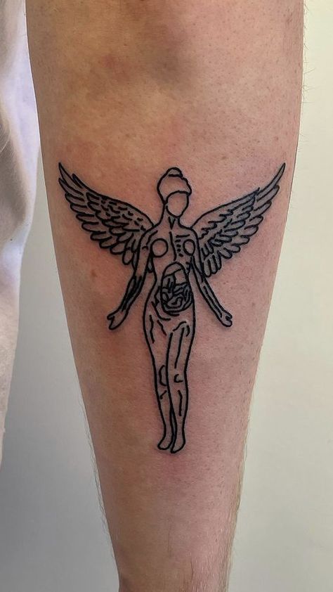 Nirvana Angel Tattoo, Nirvana Angel, Simbols Tattoo, Nirvana Tattoo, Hippie Tattoo, Doodle Tattoo, Inspiration Tattoos, Angel Tattoo, Dope Tattoos