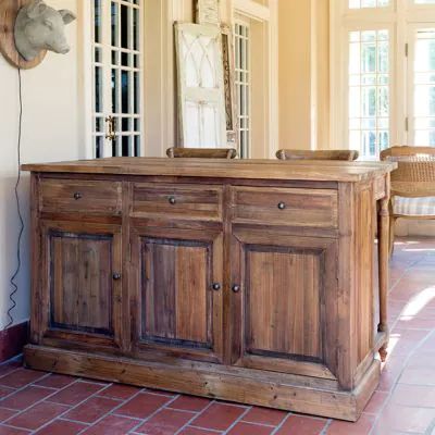 The Breakfast Nook | Antique Farmhouse Pine Wood Kitchen, Breakfast Island, Painted Fox Home, Painted Fox, Lower Cabinets, Garage Studio, Kitchen Island Bar, Wood Kitchen Island, Carved Legs