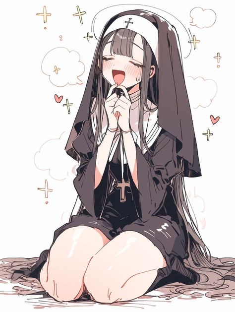 Nun Outfit, 캐릭터 드로잉, Girls Characters, 영감을 주는 캐릭터, Anime Poses Reference, Anime Sketch, Cute Anime Pics, Drawing Poses, Anime Poses