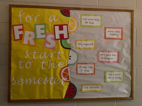 Cute Ra Bulletin Boards, Resident Hall Themes, Spring Semester Bulletin Boards, Fruit Bulletin Board, College Bulletin Boards Residence Life, Ra Dorm Hall Themes, Dorm Hall Themes, Meet Your Ra Bulletin Board, Ra Hall Themes